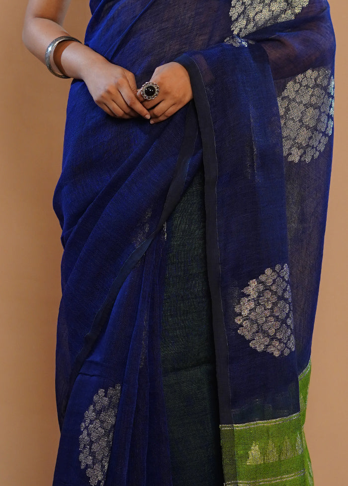 Blue Matka Silk Saree With Blouse Piece - Indian Silk House Agencies