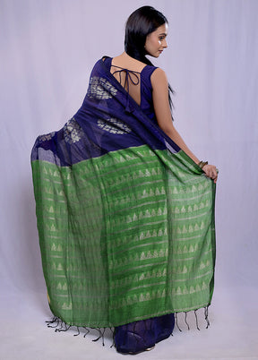 Blue Matka Silk Saree With Blouse Piece - Indian Silk House Agencies