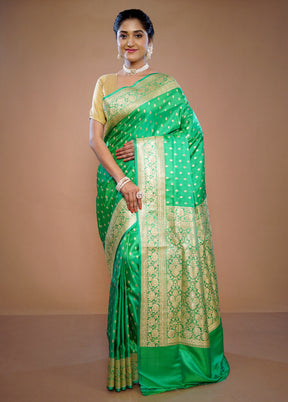 Green Banarasi Pure Silk Saree With Blouse Piece - Indian Silk House Agencies