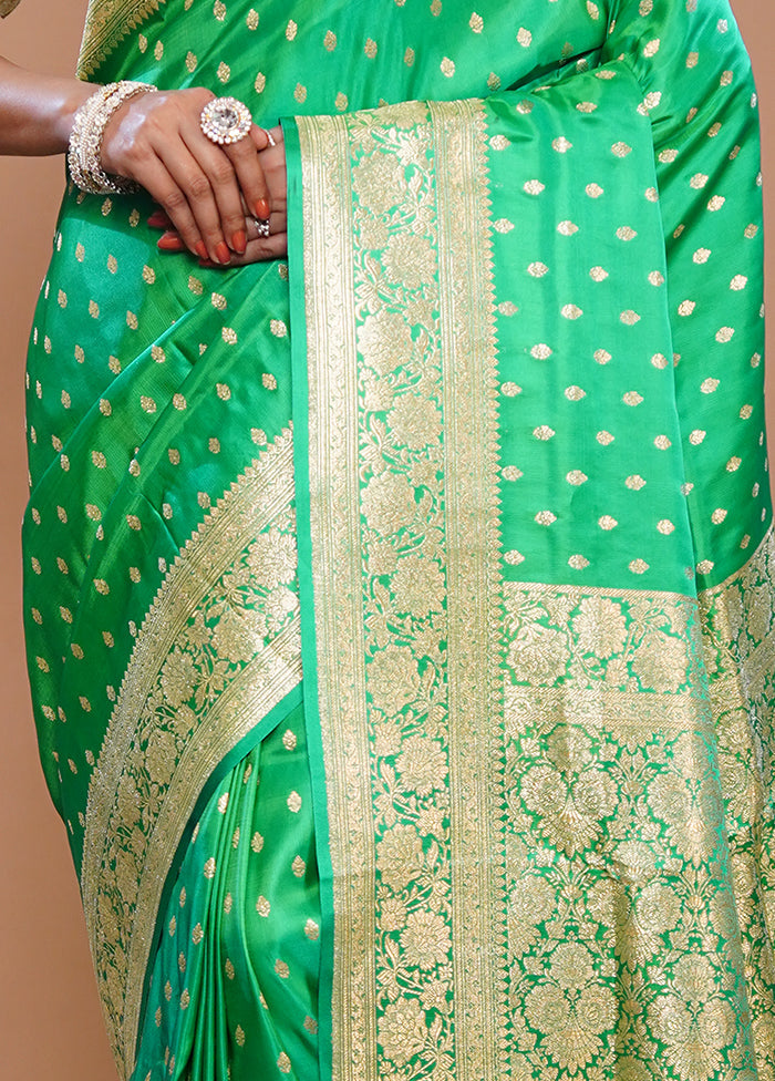 Green Banarasi Pure Silk Saree With Blouse Piece - Indian Silk House Agencies