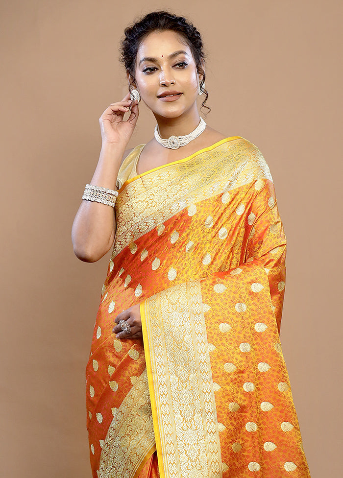 Yellow Banarasi Silk Saree With Blouse Piece - Indian Silk House Agencies