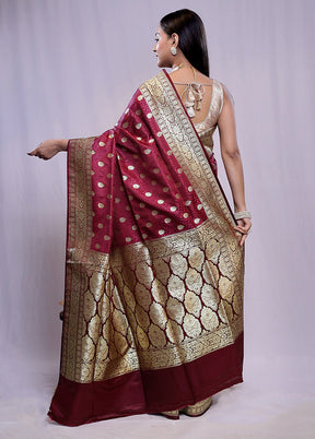 Purple Banarasi Silk Saree With Blouse Piece - Indian Silk House Agencies