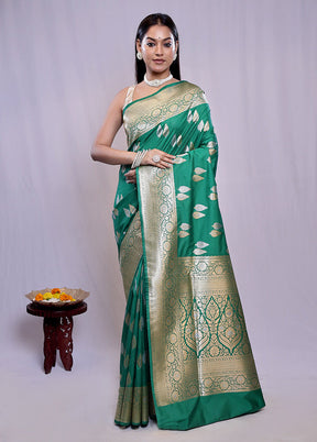 Green Uppada Silk Saree With Blouse Piece - Indian Silk House Agencies