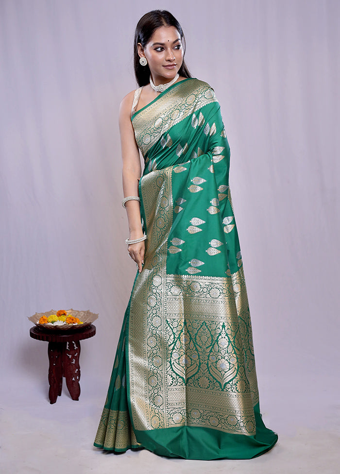 Green Uppada Silk Saree With Blouse Piece - Indian Silk House Agencies