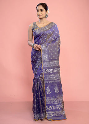 Purple Printed Pure Silk Saree With Blouse Piece - Indian Silk House Agencies