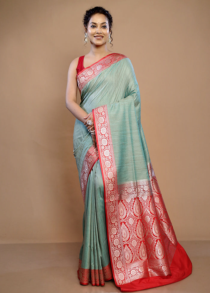 Green Tussar Silk Saree With Blouse Piece - Indian Silk House Agencies