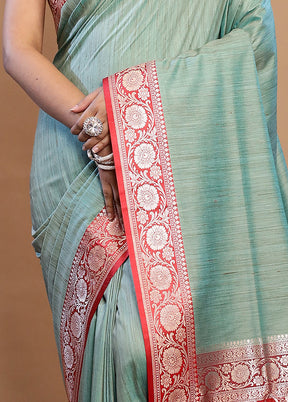 Green Tussar Silk Saree With Blouse Piece - Indian Silk House Agencies