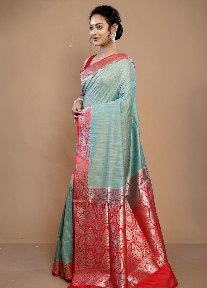 Green Tussar Silk Saree With Blouse Piece - Indian Silk House Agencies