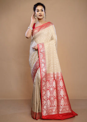 Cream Tussar Silk Saree With Blouse Piece - Indian Silk House Agencies