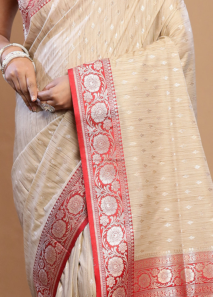 Cream Tussar Silk Saree With Blouse Piece - Indian Silk House Agencies