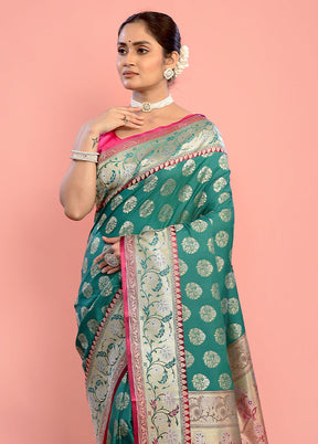 Green Uppada Silk Saree With Blouse Piece - Indian Silk House Agencies