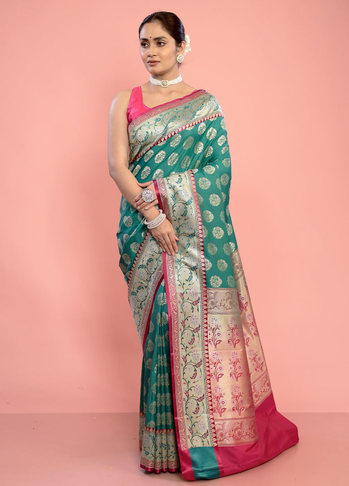 Green Uppada Silk Saree With Blouse Piece - Indian Silk House Agencies