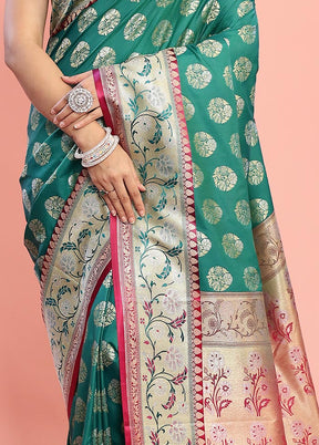 Green Uppada Silk Saree With Blouse Piece - Indian Silk House Agencies