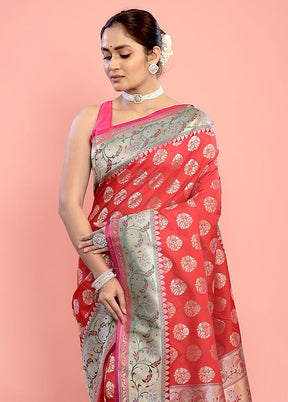 Pink Uppada Silk Saree With Blouse Piece - Indian Silk House Agencies