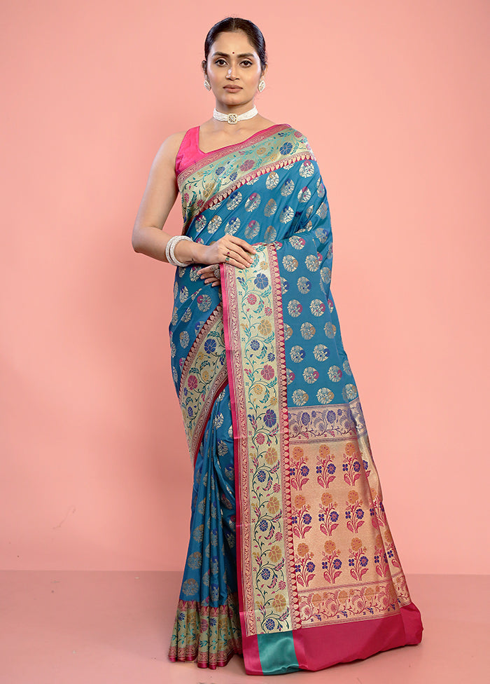 Blue Uppada Silk Saree With Blouse Piece - Indian Silk House Agencies