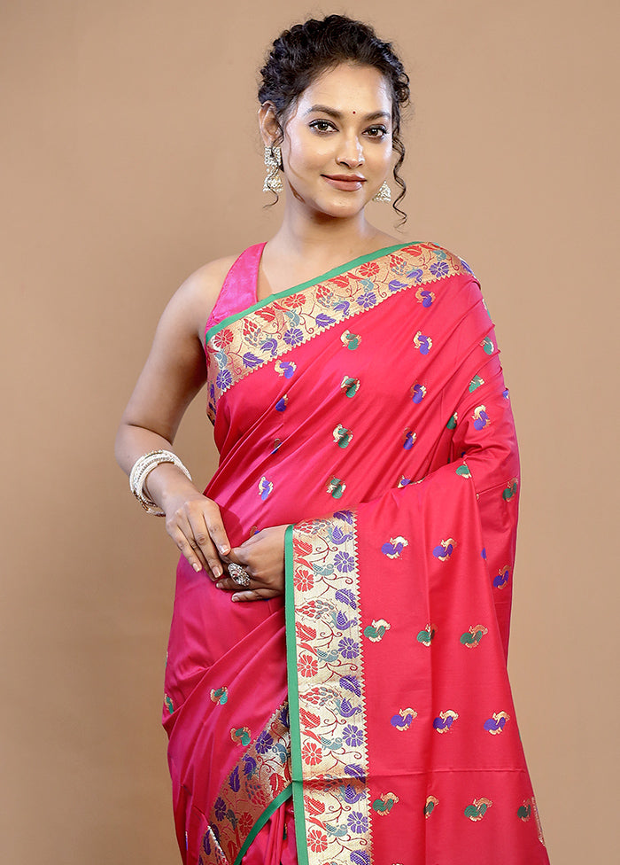 Pink Kanjivaram Silk Saree With Blouse Piece - Indian Silk House Agencies