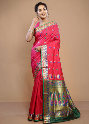 Pink Kanjivaram Silk Saree With Blouse Piece - Indian Silk House Agencies