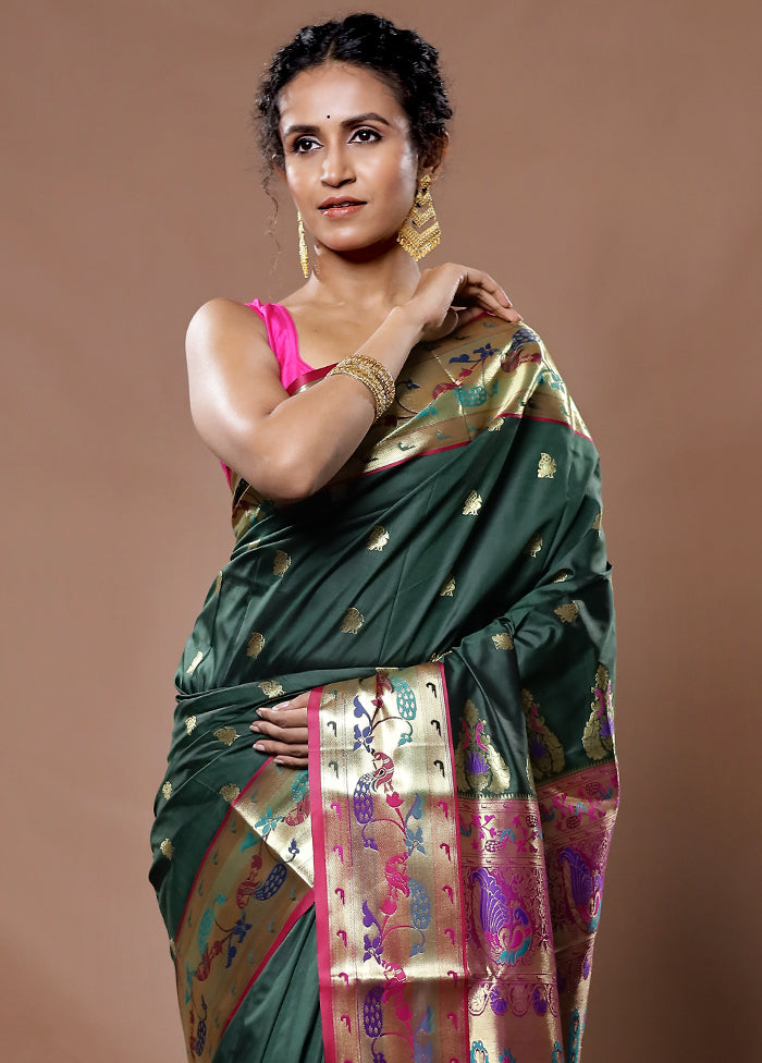 Green Paithani Kanjivaram Silk Saree With Blouse Piece - Indian Silk House Agencies