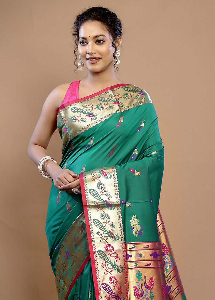 Green Kanjivaram Silk Saree With Blouse Piece - Indian Silk House Agencies