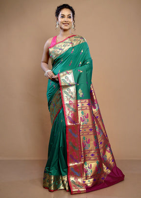 Green Kanjivaram Silk Saree With Blouse Piece - Indian Silk House Agencies