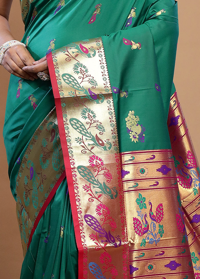 Green Kanjivaram Silk Saree With Blouse Piece - Indian Silk House Agencies