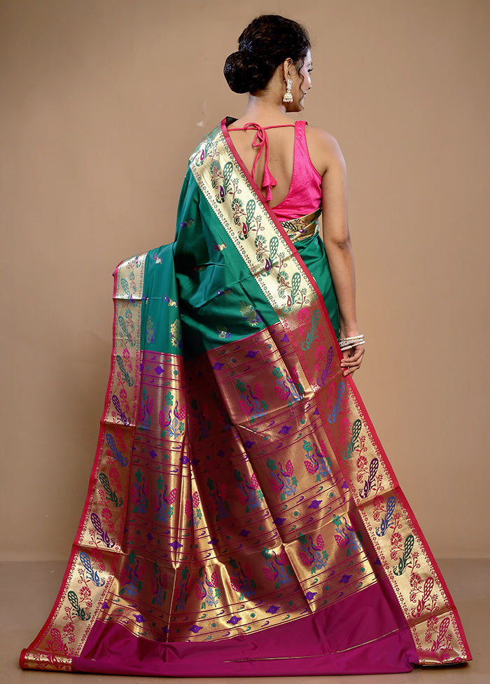 Green Kanjivaram Silk Saree With Blouse Piece - Indian Silk House Agencies