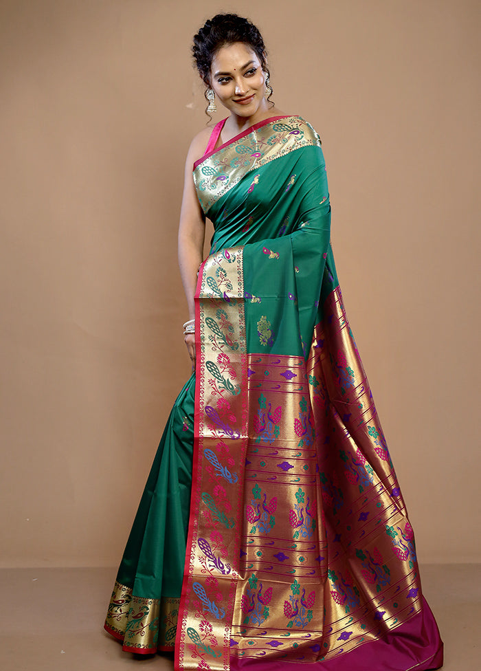 Green Kanjivaram Silk Saree With Blouse Piece - Indian Silk House Agencies