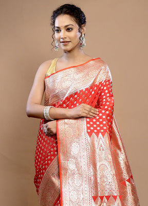 Red Banarasi Silk Saree With Blouse Piece - Indian Silk House Agencies