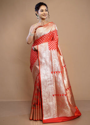 Red Banarasi Silk Saree With Blouse Piece - Indian Silk House Agencies