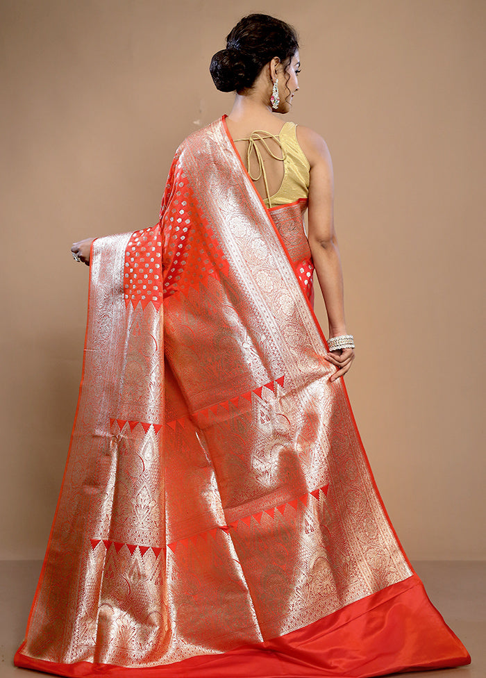 Red Banarasi Silk Saree With Blouse Piece - Indian Silk House Agencies