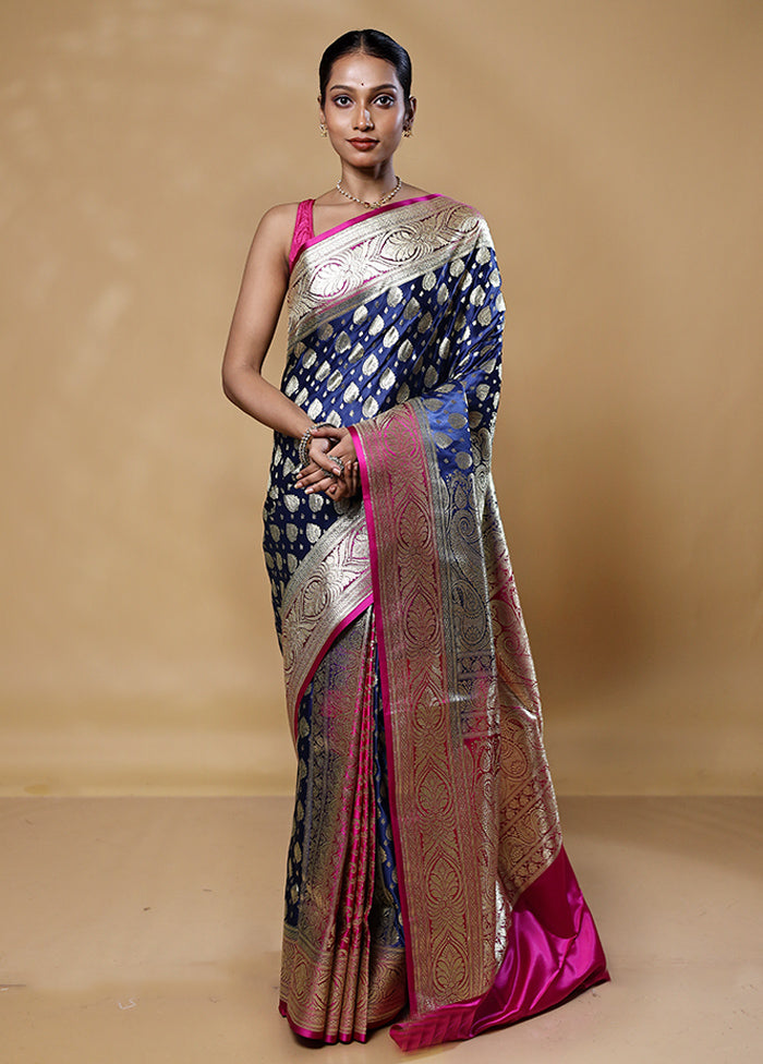 Blue Banarasi Silk Saree With Blouse Piece