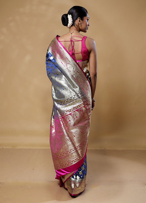 Blue Banarasi Silk Saree With Blouse Piece