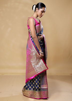 Blue Banarasi Silk Saree With Blouse Piece