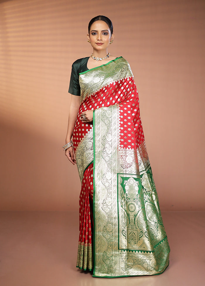Red Banarasi Silk Saree With Blouse Piece