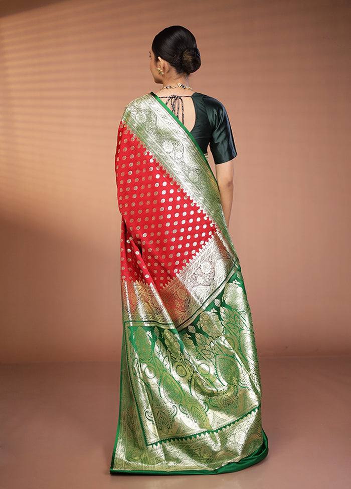 Red Banarasi Silk Saree With Blouse Piece