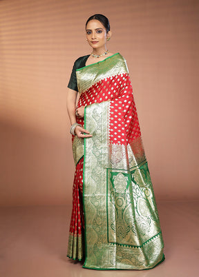 Red Banarasi Silk Saree With Blouse Piece