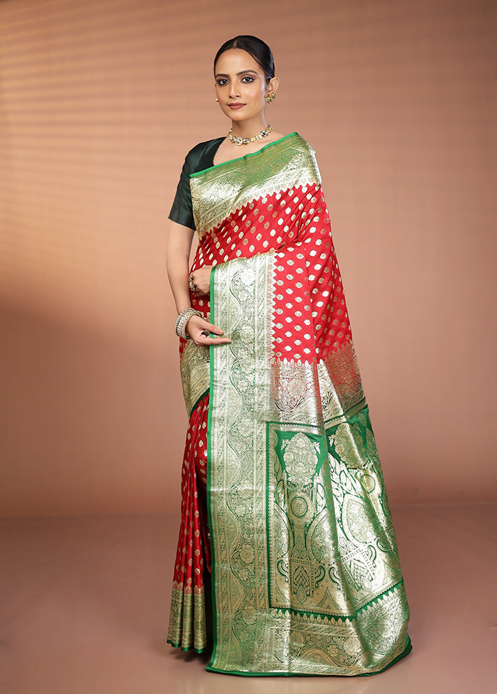 Red Banarasi Silk Saree With Blouse Piece