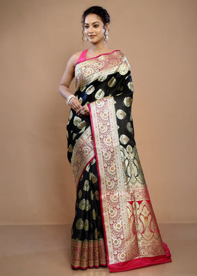 Black Banarasi Silk Saree With Blouse Piece - Indian Silk House Agencies