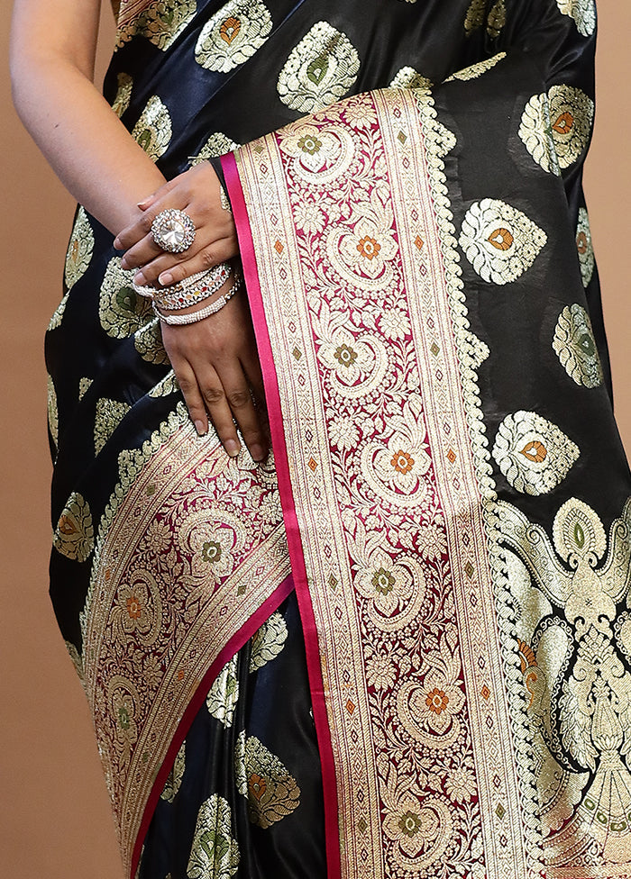 Black Banarasi Silk Saree With Blouse Piece - Indian Silk House Agencies