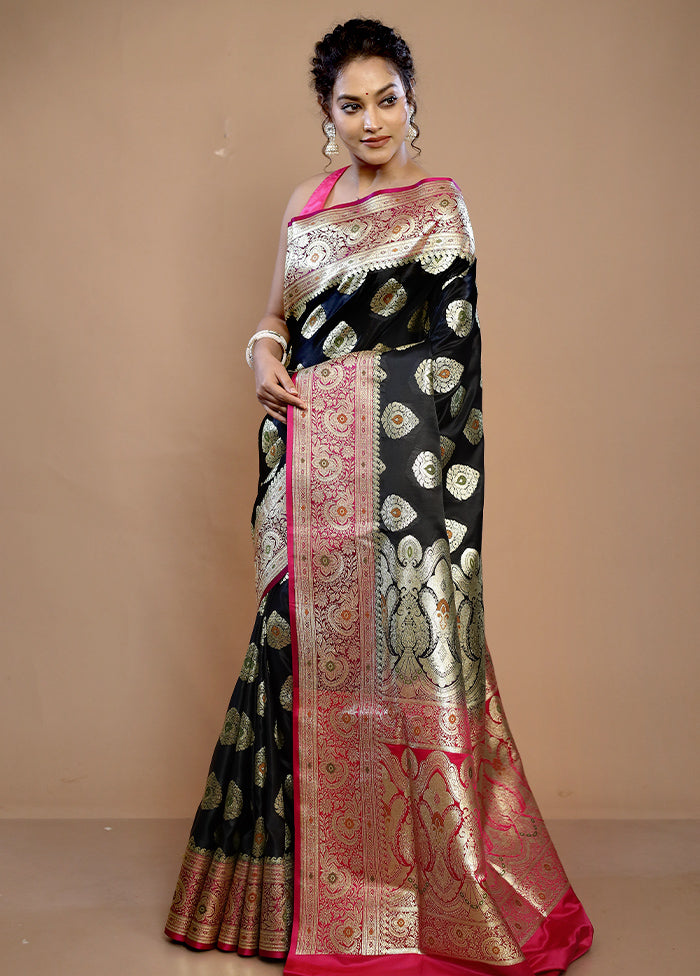 Black Banarasi Silk Saree With Blouse Piece - Indian Silk House Agencies