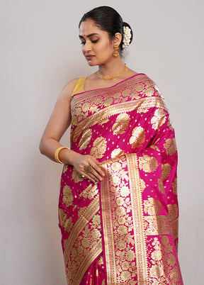 Pink Banarasi Silk Saree With Blouse Piece - Indian Silk House Agencies