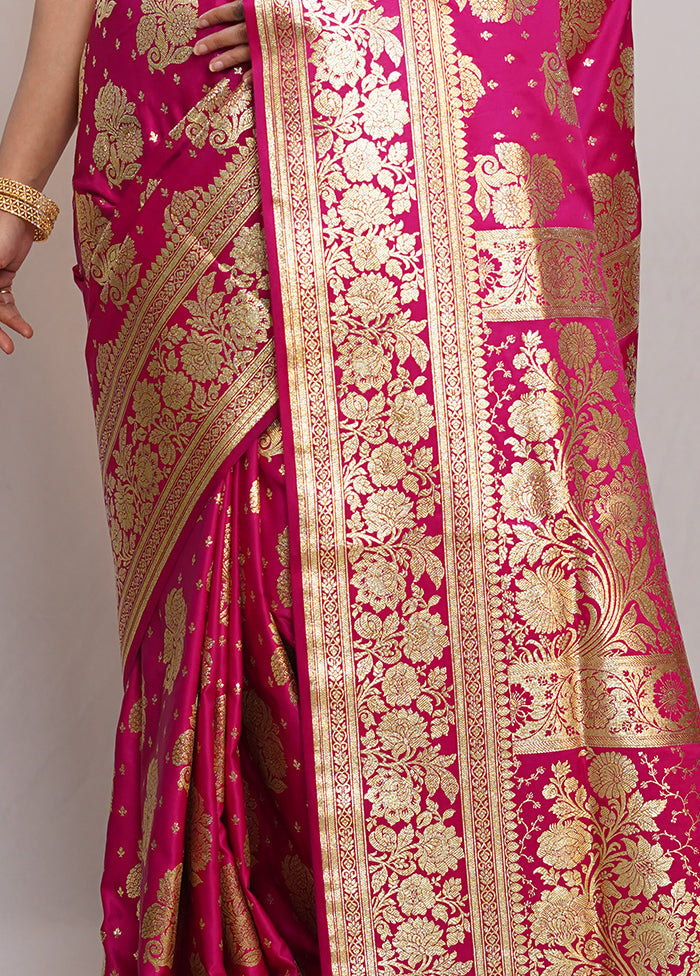 Pink Banarasi Silk Saree With Blouse Piece - Indian Silk House Agencies