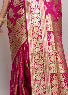 Pink Banarasi Silk Saree With Blouse Piece - Indian Silk House Agencies