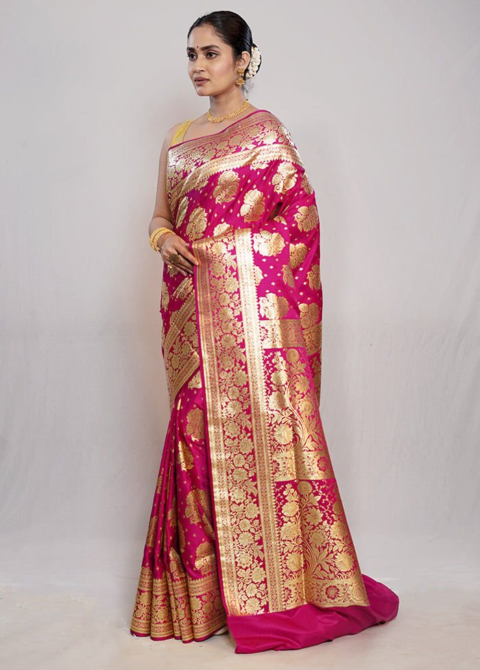 Pink Banarasi Silk Saree With Blouse Piece - Indian Silk House Agencies