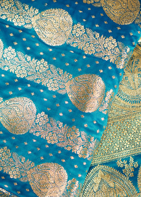 Blue Banarasi Silk Saree With Blouse Piece - Indian Silk House Agencies