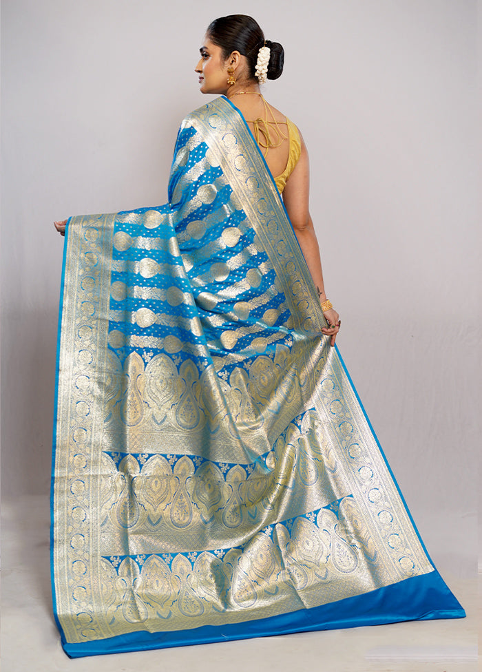 Blue Banarasi Silk Saree With Blouse Piece - Indian Silk House Agencies