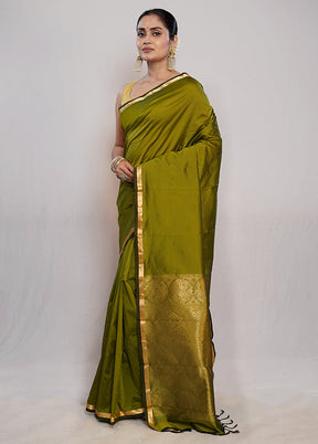 Green Kanjivaram Silk Saree With Blouse Piece - Indian Silk House Agencies