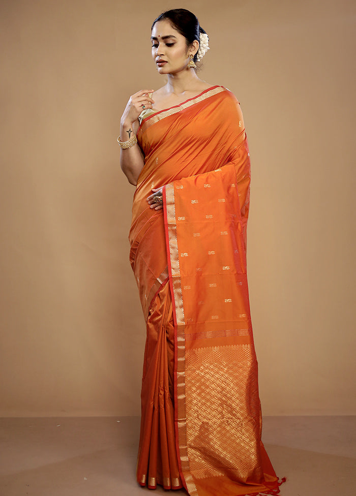 Rust Kanjivaram Silk Saree With Blouse Piece - Indian Silk House Agencies