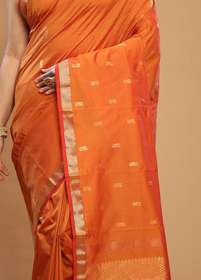 Rust Kanjivaram Silk Saree With Blouse Piece - Indian Silk House Agencies