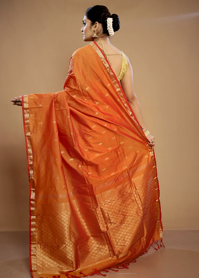 Rust Kanjivaram Silk Saree With Blouse Piece - Indian Silk House Agencies